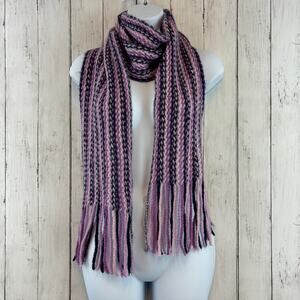 Eleonora Purple Crochet Mohair & Wool Blend Made in Italy Scarf with Fringe